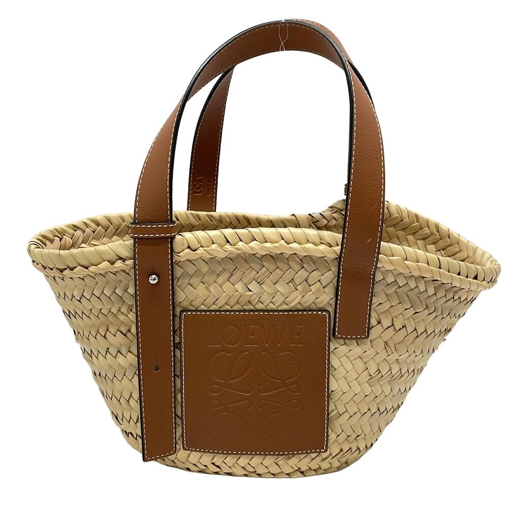 Loewe Basket Tote Bag Beige Brown Palm Leaf Calf Leather
